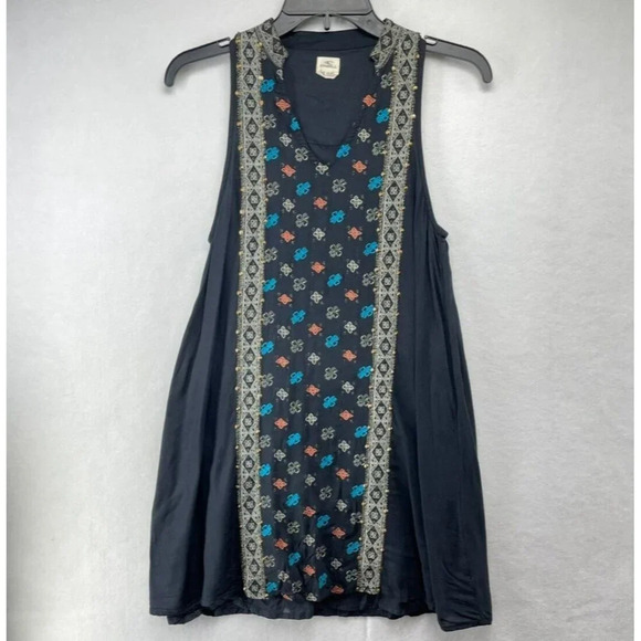 O'neill Dress Women's Sz XS Black Sleeveless A Line Tunic Floral Diamond Studded - Picture 1 of 9